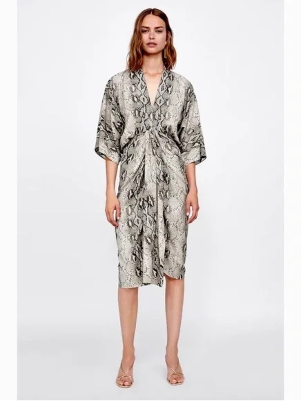 Zara snakeskin print midi batwing kimono dress
